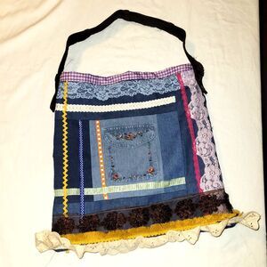 Handmade Bohemian Denim Purse Bag with Trim